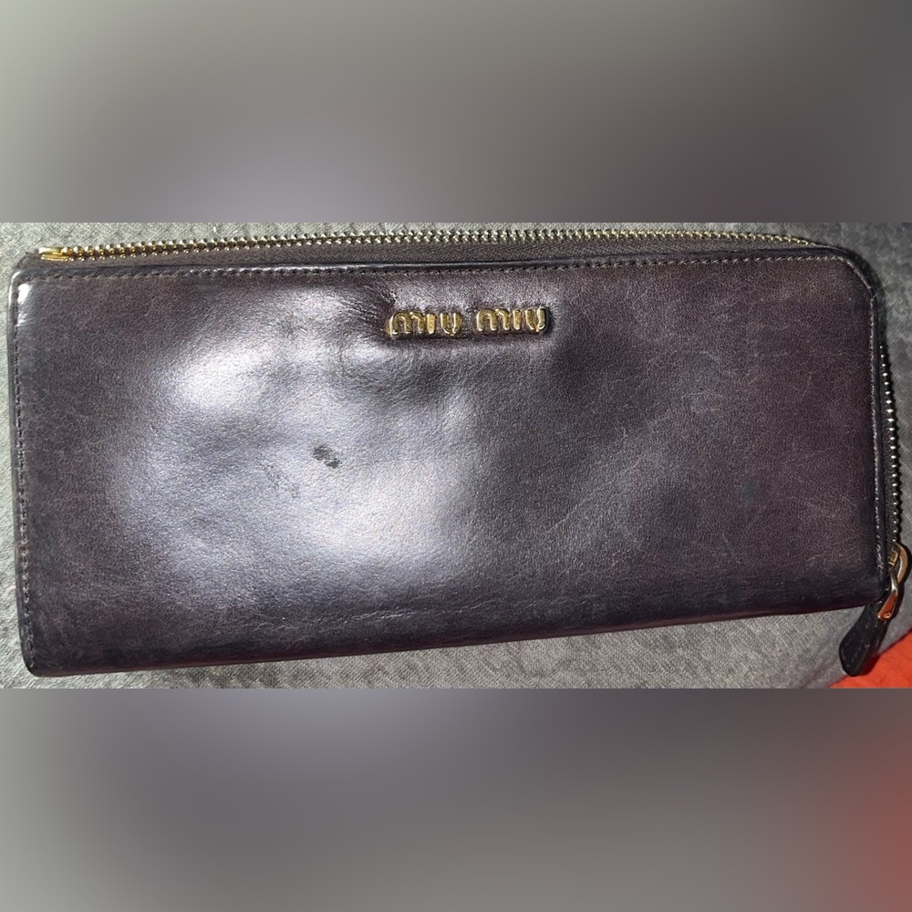 Miu Miu Marbled Gray Leather Zip Around Wallet